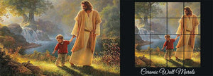 Wall mural image with Jesus walking with a child
