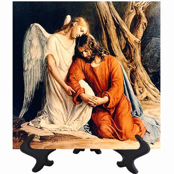 Main Gethsemane (Agony in the Garden) - Carl Bloch painting on ceramic tile with stand & no background