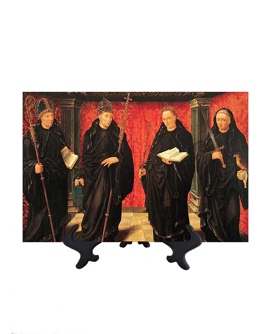 8x12 Painting of Benedictine Saints Boniface, Gregory the Great, Adelbert & Jerome on stand & no background
