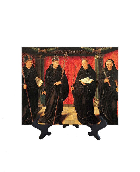 8x10 Painting of Benedictine Saints Boniface, Gregory the Great, Adelbert & Jerome on stand & no background