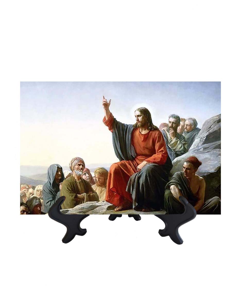 8x12  Jesus' Sermon on the Mount on ceramic tile & stand & no background