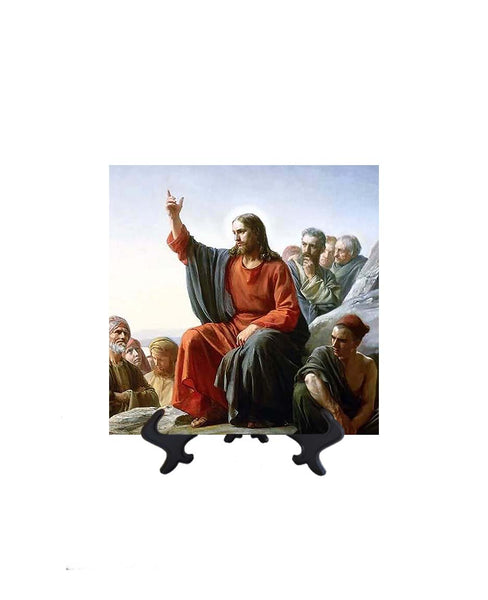 8x8  Jesus' Sermon on the Mount on ceramic tile & stand & no background