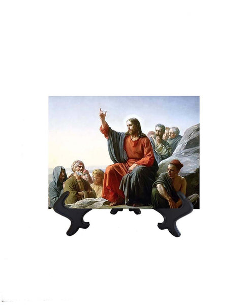6x8  Jesus' Sermon on the Mount on ceramic tile & stand & no background