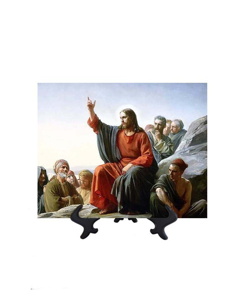 8x10  Jesus' Sermon on the Mount on ceramic tile & stand & no background