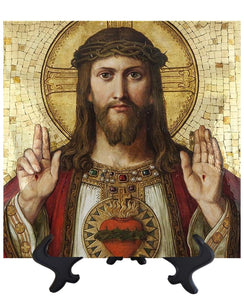 Main Christ Pantocrator - Sacred Heart of Jesus on ceramic tile and stand with no background