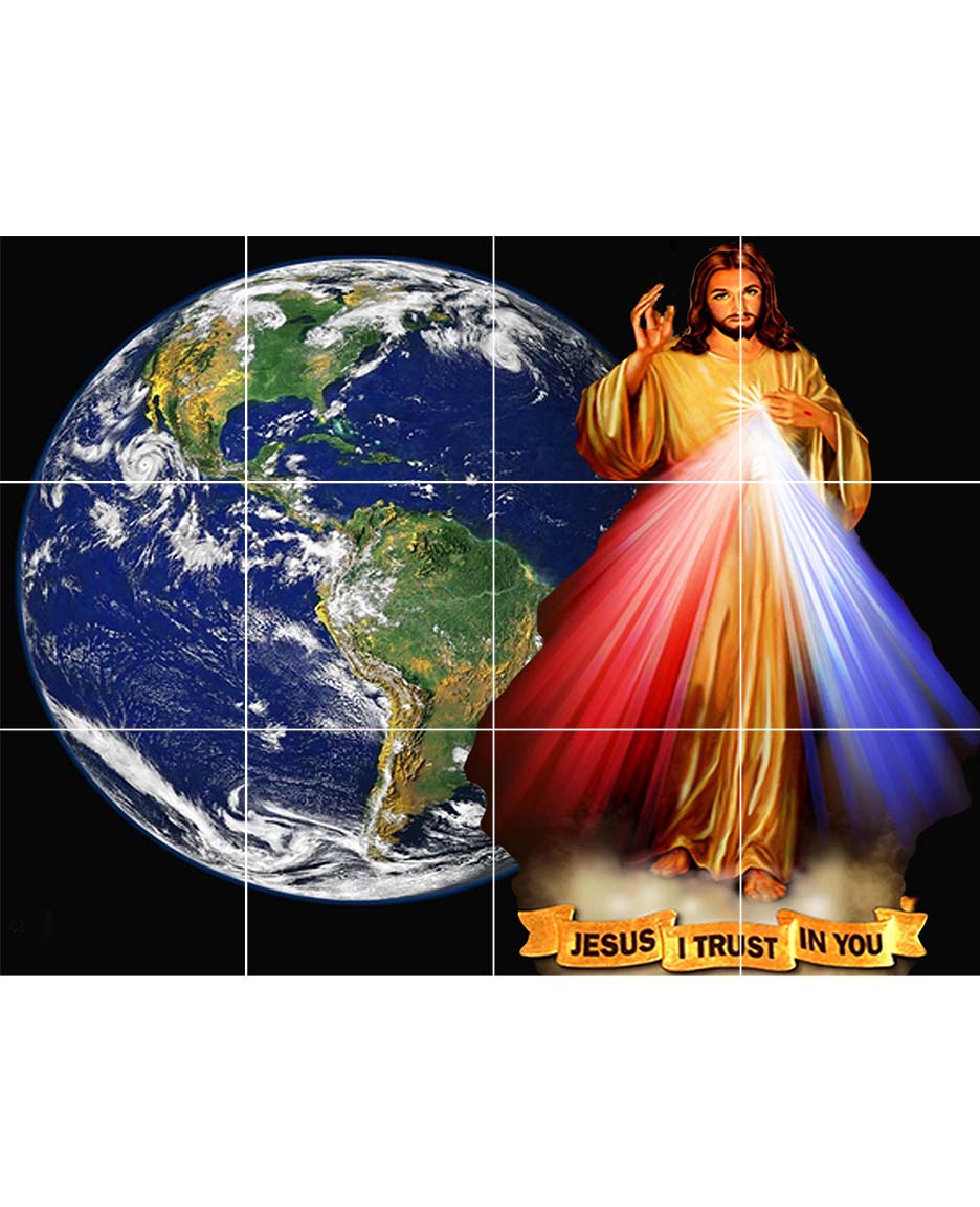 12 Tile Divine Mercy Hyla Painting with Earth as backdrop