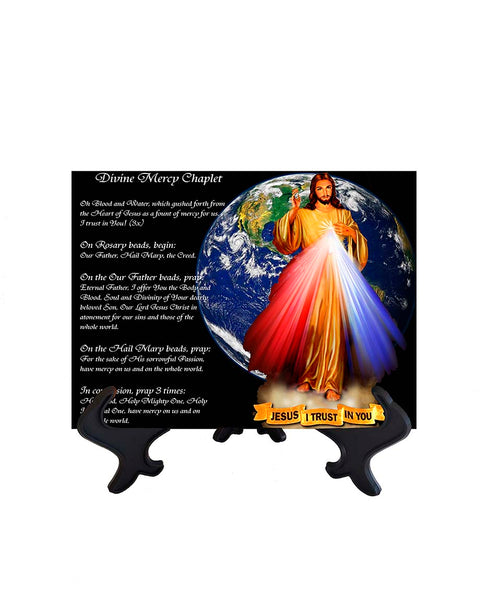 6x8 Divine Mercy Art with Earth background and Divine Mercy Chaplet & stand included & no background