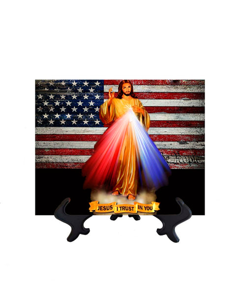 8x10 Divine Mercy Jesus art with U.S. flag & no background