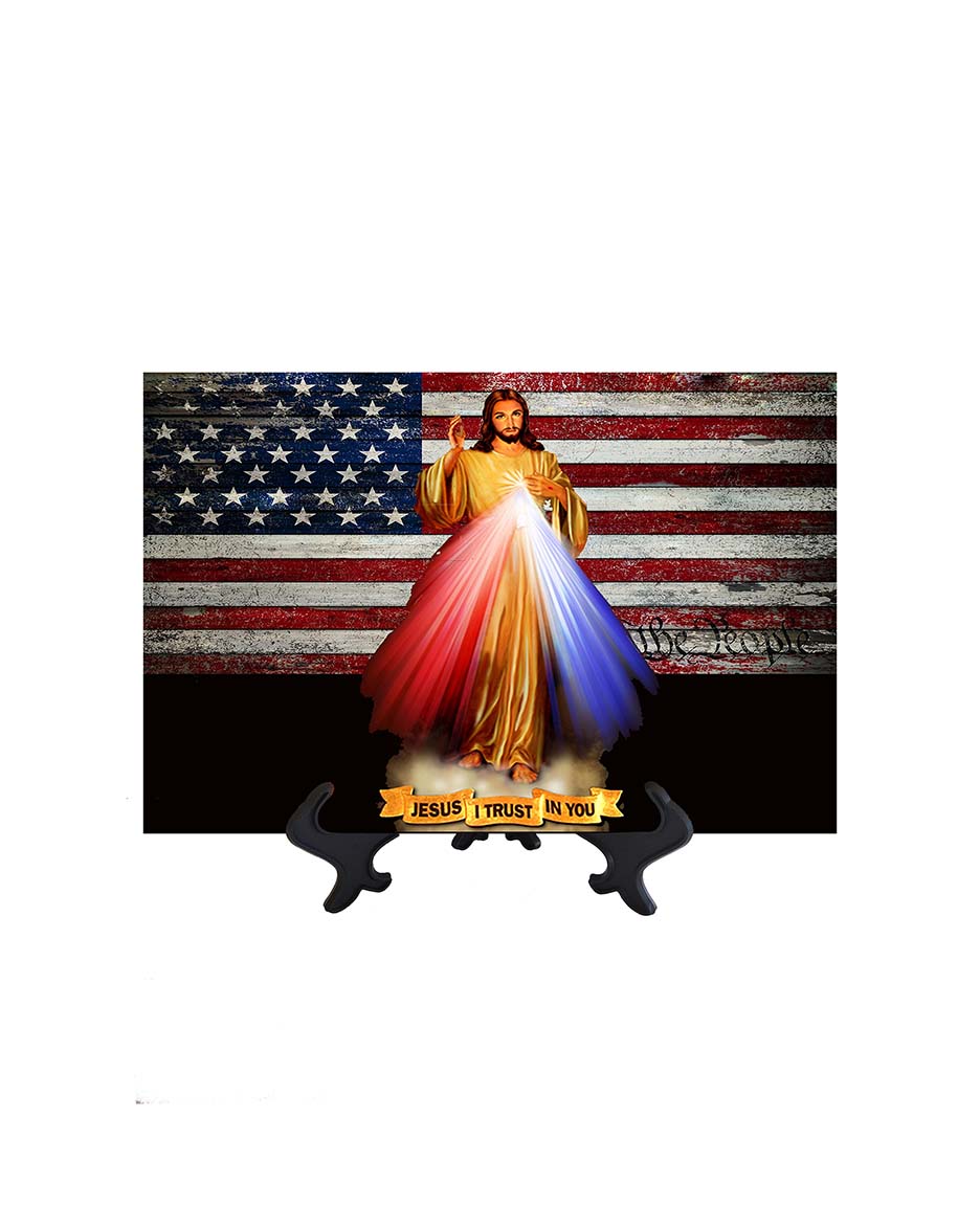 8x12 Divine Mercy Jesus art with U.S. flag & no background