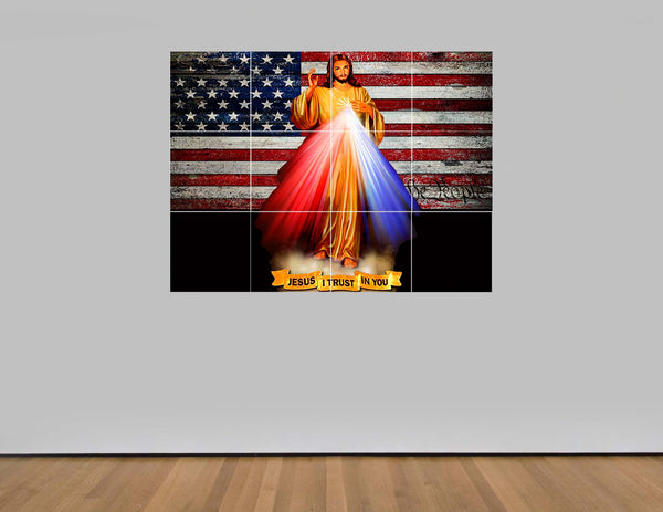 Divine Mercy Image with flag background wall mural & no background