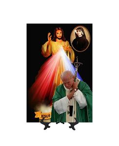 8x12 Divine Mercy picture ceramic tile art with Pope St. John Paul II with stand & no background