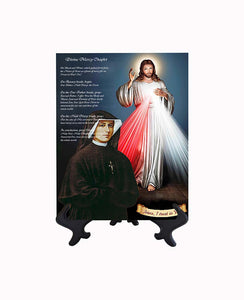 8x10 Divine Mercy picture with St. Faustina and Chaplet with stand & no background