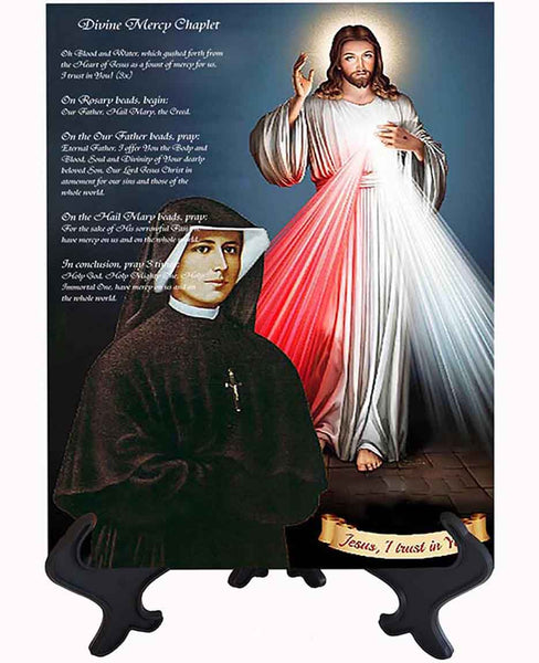Main Divine Mercy picture with St. Faustina and Chaplet with stand & no background