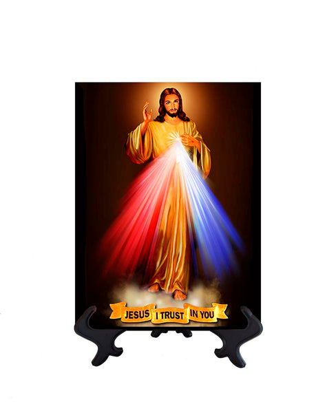 6x8 Divine Mercy Hyla Image on ceramic tile & stand with no background