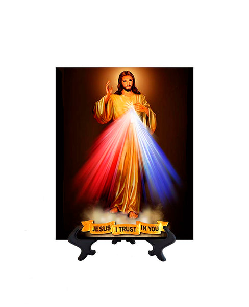 8x10 Divine Mercy Hyla Image on ceramic tile & stand with no background