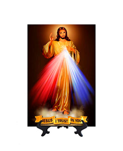 8x12 Divine Mercy Hyla Image on ceramic tile & stand with no background