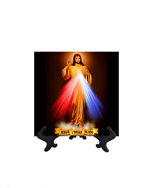 8x8 Divine Mercy Hyla Image on ceramic tile & stand with no background