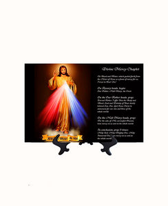 8x12 Divine Mercy Image on stand with chaplet & no background