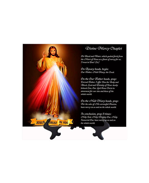 8x10 Divine Mercy Image on stand with chaplet & no background