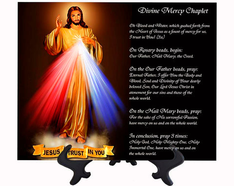Main Divine Mercy Image on stand with chaplet & no background