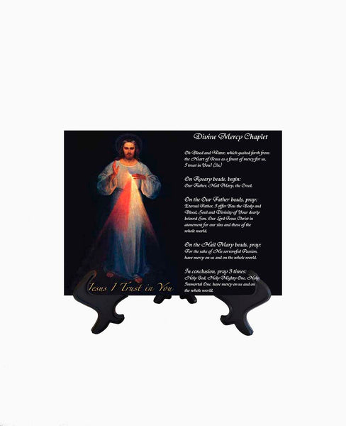 6x8 Divine Mercy picture ceramic tile - Vilnius rendition on stand & no background