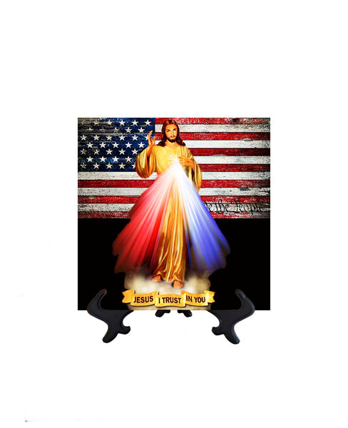 8x8 Divine Mercy Jesus art with U.S. flag & no background