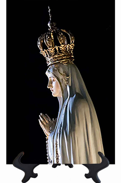 Main Our Lady of Fatima Pilgrim Virgin Statue on stand & no background