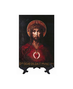 8x12 Sacred Heart of Jesus ceramic tile on stand & no background
