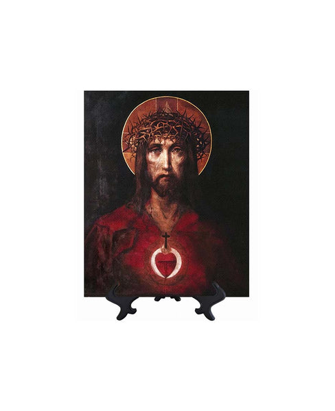 8x10 Sacred Heart of Jesus ceramic tile on stand & no background