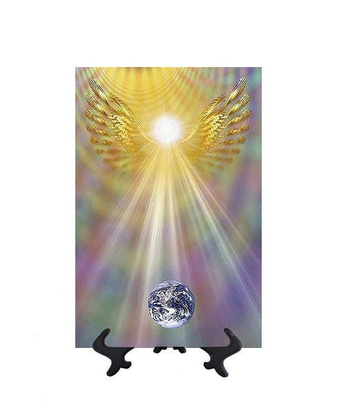 8x12 Gold Wings over Earth with rays of light - Holy Spirit Art & no background