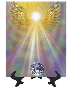 Main Gold Wings over Earth with rays of light - Holy Spirit Art & no background