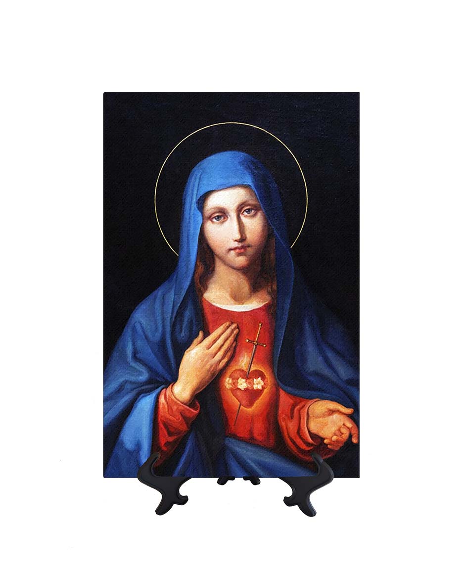 8x12 Immaculate Heart of Mary Mother of God with heart pierced by sword on stand & no background