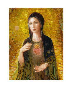 12 Tile Mural of the Immaculate Heart of Mary on wall