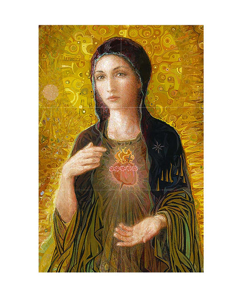 6 Tile Mural of the Immaculate Heart of Mary on wall