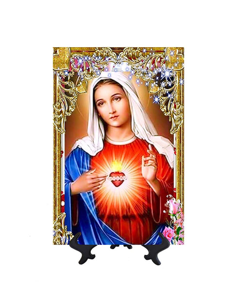 8x12 Immaculate heart of Mary on ceramic tile on stand & no background