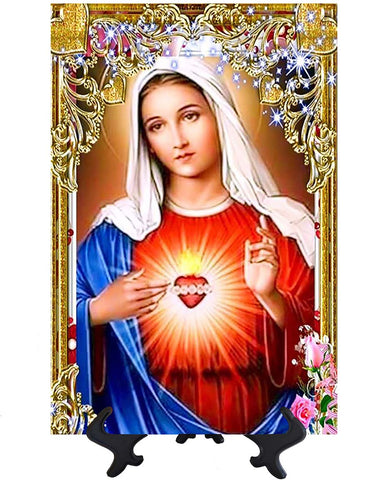 Main Immaculate heart of Mary on ceramic tile on stand & no background