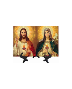 8x12 Sacred Heart of Jesus and Immaculate Heart of Mary on stand & no background