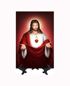 8x12 Sacred Heart of Jesus in Rose Red on stand & no background