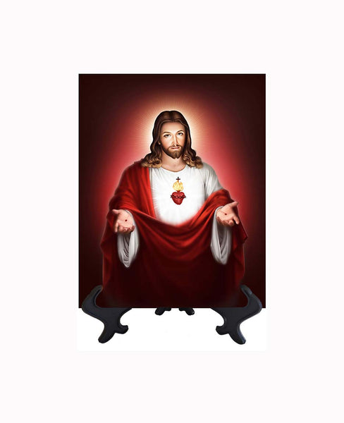 6x8 Sacred Heart of Jesus in Rose Red on stand & no background