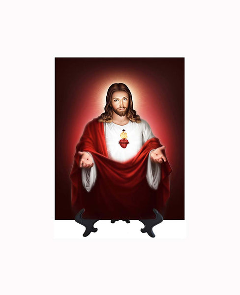 8x10 Sacred Heart of Jesus in Rose Red on stand & no background