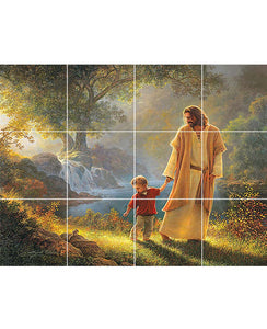 12 Tiles Jesus with a child mural walking through a garden