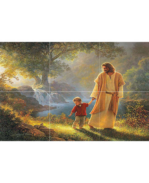 6 Tiles Jesus with a child mural walking through a garden