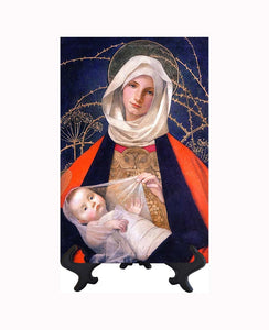 8x12 The Madonna holding the Christ Child on Ceramic tile & stand with no background