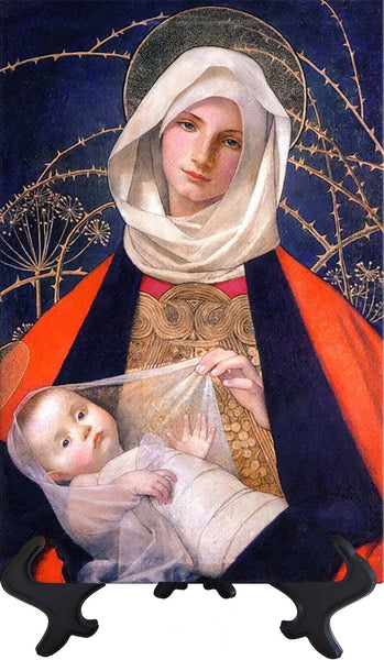 Main The Madonna holding the Christ Child on Ceramic tile & stand with no background