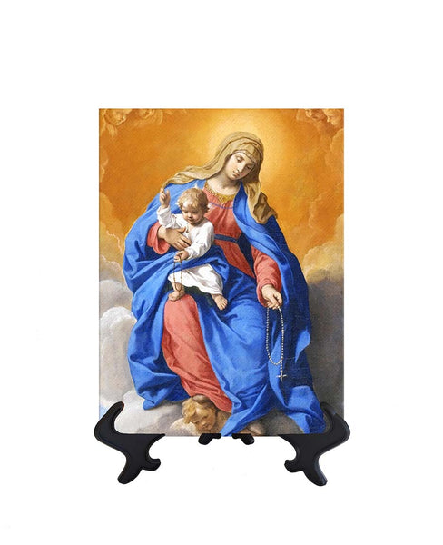 6x8 Madonna of the Rosary holding the Christ Child with rosary in hand on stand & no background