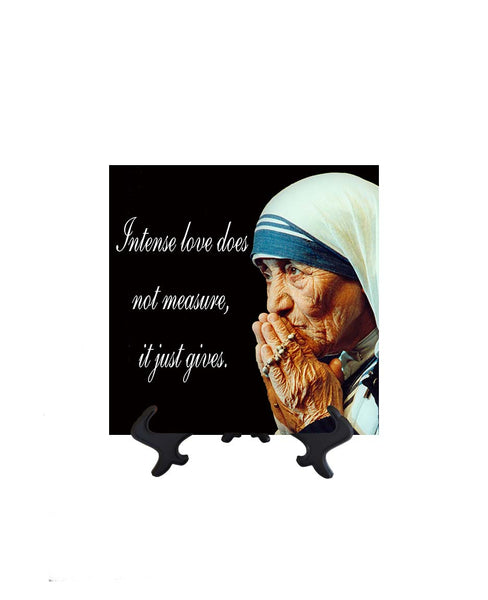 8x8 St Mother Teresa of Calcutta - Intense love does not measure on ceramic tile & stand with no background