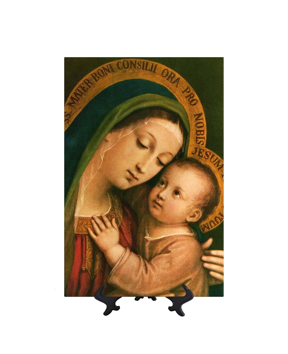 8x12 Our Lady of Good Counsel holding baby Jesus on stand & no background