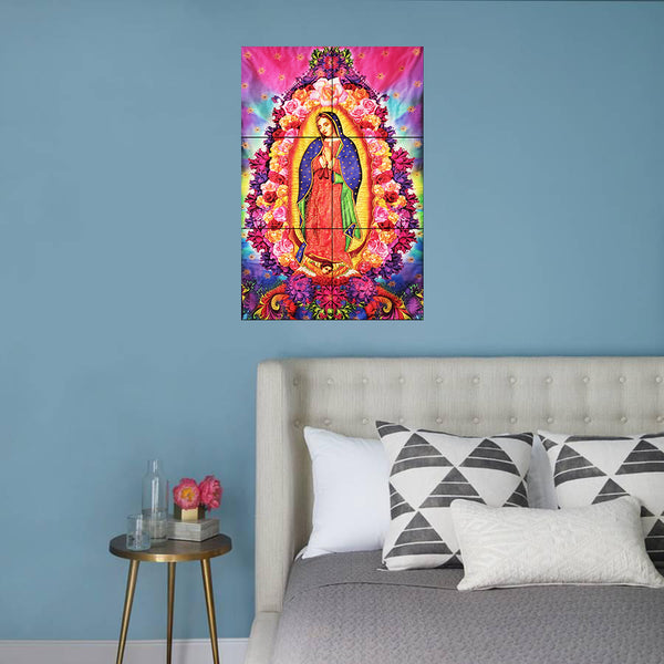 Our Lady of Guadalupe tile mural on wall & no background