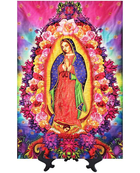 Main Our Lady of Guadalupe ceramic tile art on stand & no background