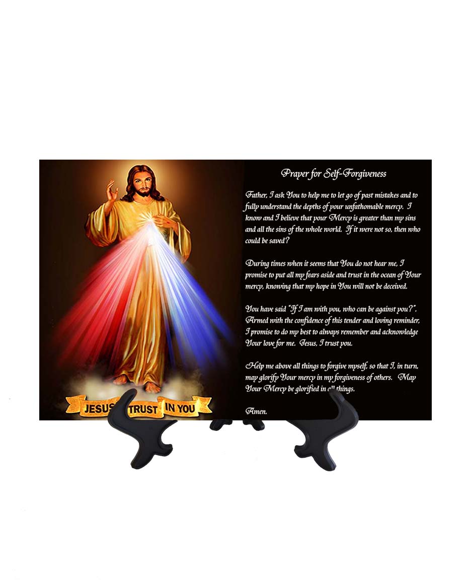 Prayer for self-forgiveness with Divine Mercy Jesus on 8x12 ceramic tile & no background